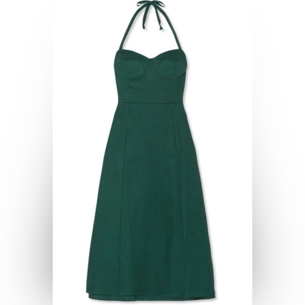 Reformation Green Jana Linen Halterneck Midi Dress – Size 4 – NWT
